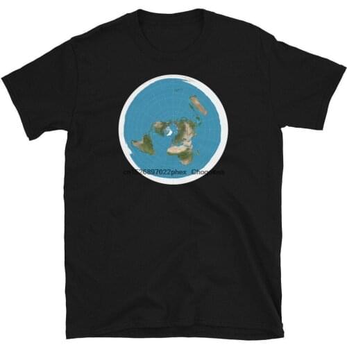 Short Sleeve Unisex Mens T shirt Flat Earth Map Flat Earthers Shirt Black