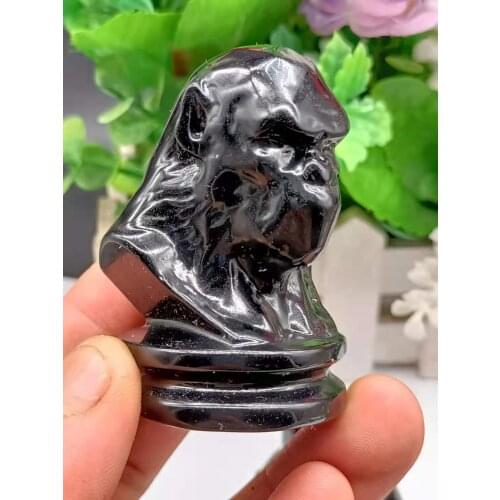 Natural quartz crystal obsidian pure hand carved orangutans.Baby rabbit. Skull top gold silk cat home decoration healing