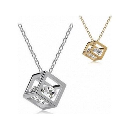 New Fashion Necklace 3 D Rubiks Cube Necklace Clavicle Necklace Rectangle Cubic Zirconia Slide Women Titanium Office/career