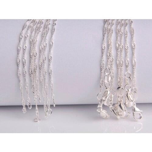 Wholesale 5pc Silver colorChain 1.6mm Water Wave Chain Necklace for Women Jewelry Twisted Chain 18inches Free Shipping