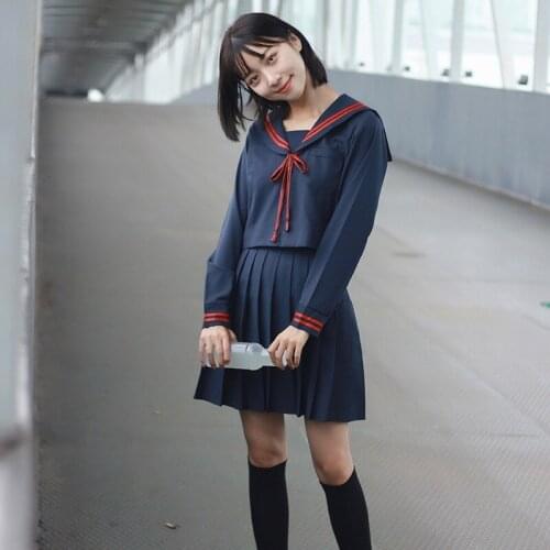 Autumn Japanese Jk Sets School Uniform Navy Girls Autumn Korea High School Girl Cosplay Novelty Sailor Suits Uniforms Send Socks