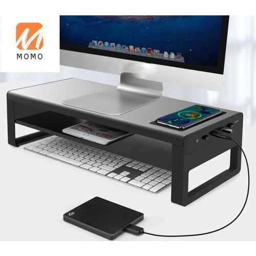 Monitor Stand with Wireless Charging and 4 Ports USB 3.0 Hubs Support Data Transfer