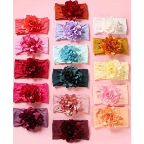 24pc/lot New Chiffon Flower on Wide Nylon Headband kids girls nylon headbands elastic strench head Wraps Children Girls Headwear