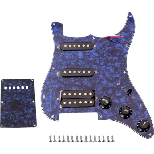 SSH 11 Hole Loaded Prewired Pickguard Plate Humbucker Pickups Set for Stratocaster ST Electric Guitar, 3Ply Blue