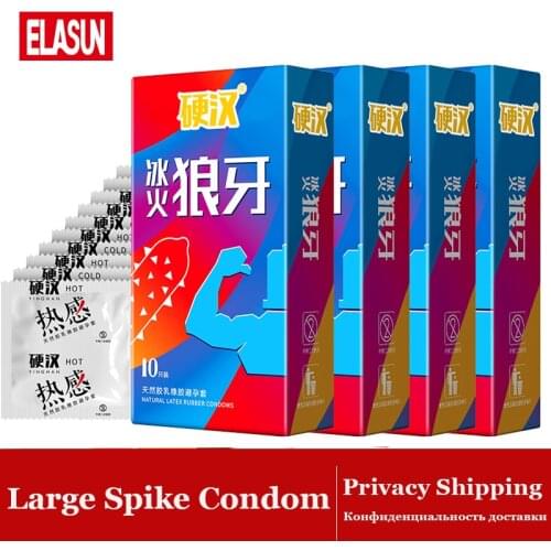40pcs Elasun Large Particles Dots Condom Ice Fire Condoms For Man With Spikes G-Spot Orgasm Massage Penis Sleeve Dick