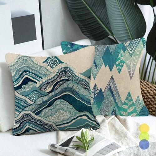Wave Blue Cushion Cover Geometry Mandala Linen Pillow Covers Summer for Sofa Bed Decoration Home Living Room Fresh Decor 45x45cm