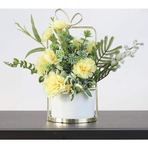 Nordic Modern Ceramic Vase+Artificial Flower Figurine Home Metal Fake Flower Pot Wedding Gift Plant Crafts Party Decoration Art