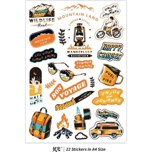 Camping Stickers Hiking Outdoor Laptop Decals Waterproof Vinyl Suitacase Pegatinas Notebook Pitcher Stationary Skateboard