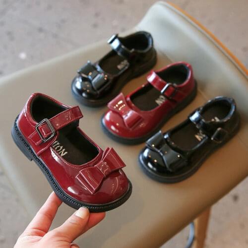 Kids Leather Shoes Girls Flats PU Patent Leather Princess Sweet Oxfords British Design Fashion Classic with Bow-knot Children