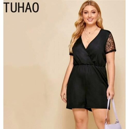 TUHAO 2020 Summer Fashion Sexy Black Jumpsuit Romper Plus Size 8XL 7XL 6XL Mother Mom High Waist Lace Sleeve Jumpsuit WM20