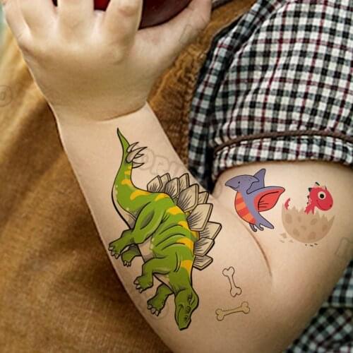 Funny Watercolor Dino Temporary Tattoos For Children Kids Face Boys Girl Fake Cute T-Rex Tattoo Sticker Toddler Dinosaur Tatoos