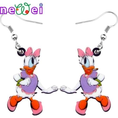 Newei Acrylic Pink Bow Lady Duck Earrings Big Long Dangle Drop Cartoon Hipster Design Jewelry For Women Girls Charms Lots Gift