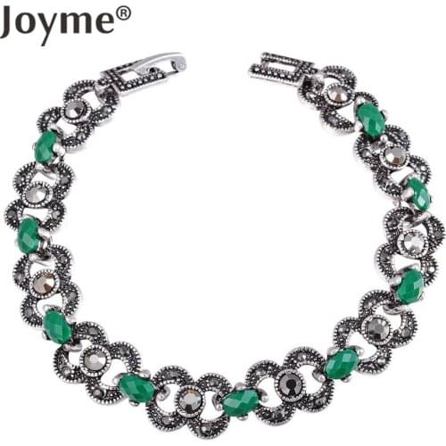 Vintage Jewelry Green Resin Ethnic Tibetan Silver Bracelets For Women Alloy Cuff Charm Bracelet Pulseiras Store