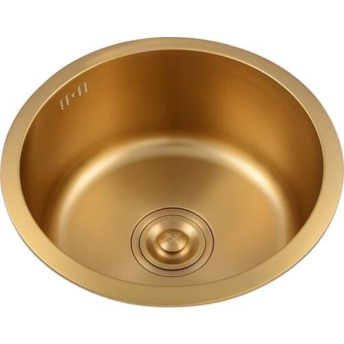 304 stainless steel gold kitchen sink under counter small round single trough balcony tea room bar kitchen wash basin dishwasher