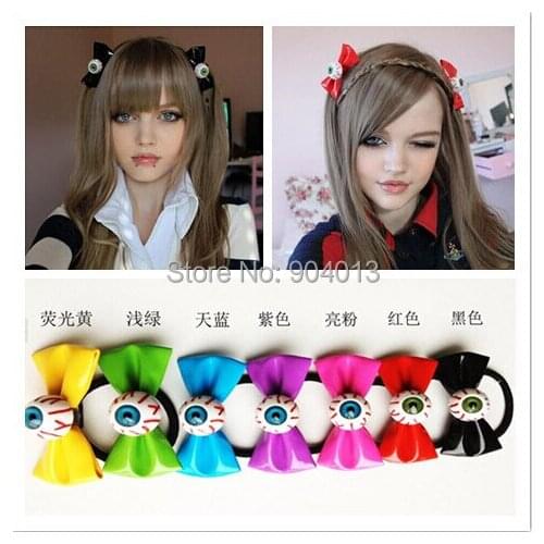 1pcs zipper lovely bowknot side-knotted Women Hair Ties hair rope Eyes Hair Jewelry Punk Free Shipping