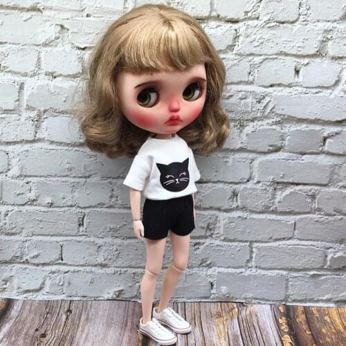 2PCS/set Cute Cartoon T-shirt+Short Pant Blyth Doll Clothes for blyth Azone ob24 Barbies 1/6 Doll Accessories Clothing