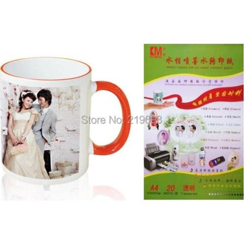 40 pieces/lot) A4 mark cup water decal paper inkjet transparent/clear color water slide decal paper