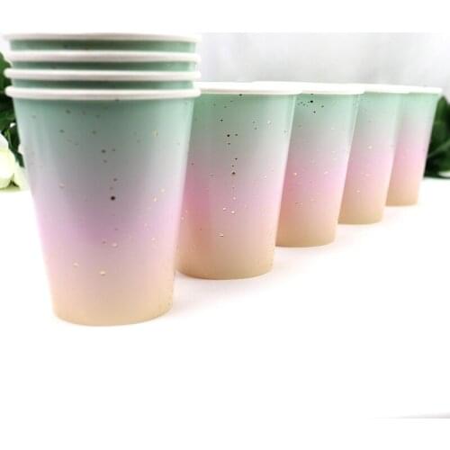 8Pcs/lot Rose gold Disposable Tableware Pink Paper Cups Straw Wedding Decor Supplies Party Birthday Baby Shower Party Decor Cups