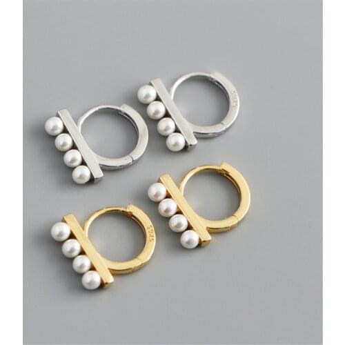 925 Sterling Silver Punk Single Row Round Pearl Charm Stud Earring For Women Jewelry Pendientes Accessories eh967