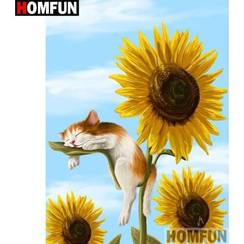 HOMFUN Full Square/Round Drill 5D DIY Diamond Painting "Sunflower cat" Embroidery Cross Stitch 5D Home Decor Gift A16721