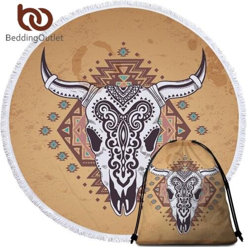 BeddingOutlet Skull Beach Towel Microfiber Large Round Towel Hipster Aztec Beach Mat Retro Tapestry Gothic Microfiber Towel 150