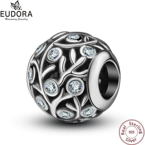 Eudora New Collection 100% 925 Sterling Silver Beads Coral Design CZ Charm fit Pandoras Bracelet DIY Fashion Jewelry For Women