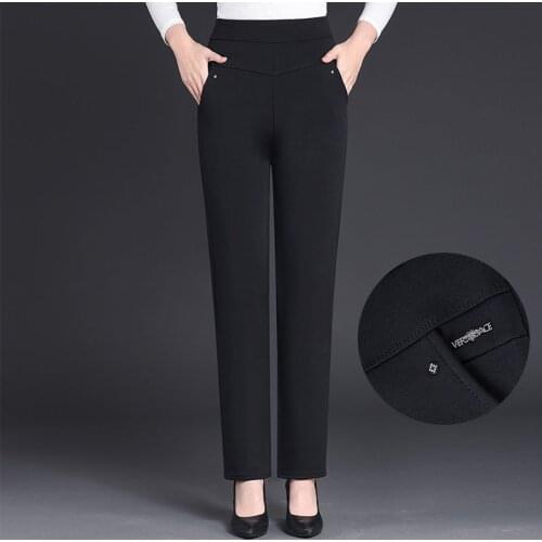 Middle Aged Women Pants Spring Autumn Loose Black Straight Pant Casual High Elastic Waist Trousers Pantalon Femme