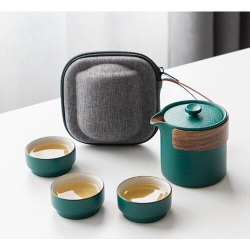 Quick Cup One Pot Fills Three Cups Outdoor Car Portable Small Bag Japanese Simple Business Travel Tea Set