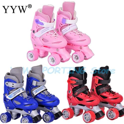 Girls Boy Kids Child Adjustable Quad Roller Skates Shoes Sliding Sneakers 4 Wheels 2 Row Line Outdoor Skates Shoes For Beginner