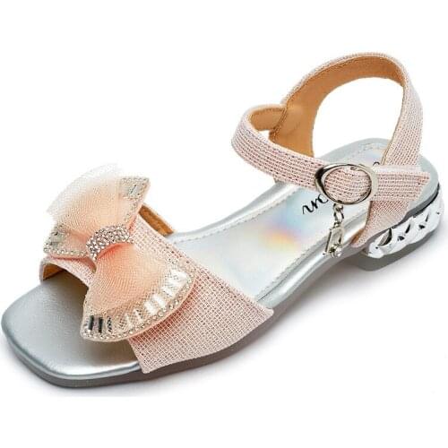 Dress Girl Summer Shoes 2021 For Kids Rhinestone Bow Princess Little Girl Wedges Sandal Children Shoes 3 5 7 8 9 10 11 12 Years