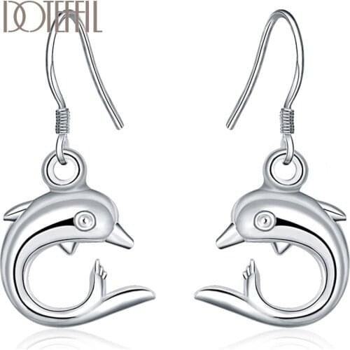 DOTEFFIL 925 Sterling Silver Dolphin Pendant Earrings For Women Engagement Wedding Birthday Gift Fashion Jewelry