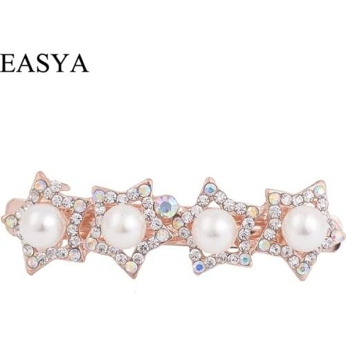 EASYA New Simple Crystal Rhinestone Star Bowknot Barrettes Hairpin Fashion Simulated Pearl Hair Accessories Clip For Women Girls