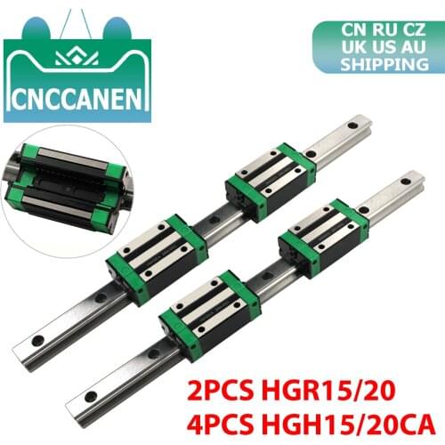 HGR20 HGR15 CNC Square Guide Linear Rail 2PCS ANY LENGTH + 4PCS HGH15CA / HGH20CA Slide Block Carriage for CNC Router Engraving