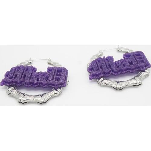 Customized Name Big Bamboo Hoop Personality Acrylic Earrings Bamboo Earrings Stainless Steal Acrylic Earrings XOXO Women Gifts