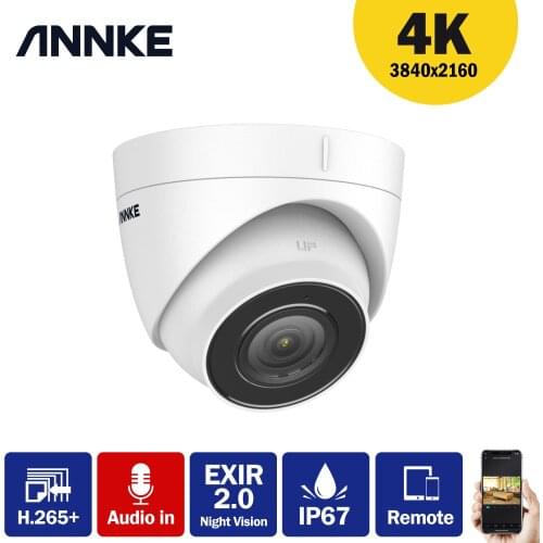 ANNKE 1PC Ultra HD 8MP POE Camera 4K Outdoor Indoor Weatherproof Security Network Audio Recording Dome Email Alert CCTV Camera