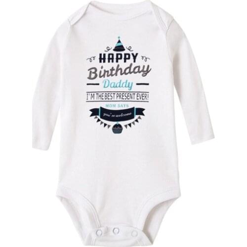 0-24M Infant Newborn Baby Boy Girl Long Sleeve Letter Print Happy Birthday Dad Romper Autumn Baby Clothes Cotton Baby Onesie