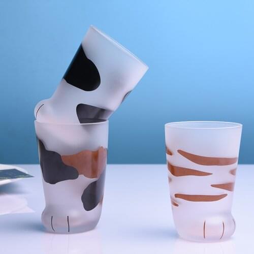 Creative Cat Foot Shape Glass Cup Frosted Kawaii Breakfast Cup Sakura Cat Foot Juice Milk Coffee Mug Gift for Girl Lover Kids