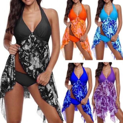 Women Sexy Patchwork Swimsuit Summer Print Irregular Push Up Bikini Swimwear Female Halter Two Piece Swimsuit Beach Bathing Suit
