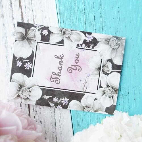 Multi-use 50pcs Mini light black thank you Card mystery flower Scrapbooking party invitation cards