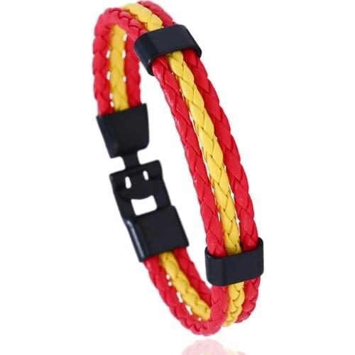 Stainless Steel Men Women Spain Germany France Italy Argentina National Flag Leather Bracelets Handmade Jewelry Diverse Styles