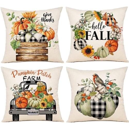 Fall Decor Pillow Covers 18X18 Set Of 4 Farmhouse Decor For Home Outdoor Decorative Throw Pillow Covers For Couch