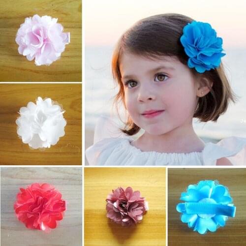 New Arrival 1.97" Satin Mesh Flower & Crocodiles Clips girls Hair Accessories 14 color for choose Free Shipping 70pcs/lot