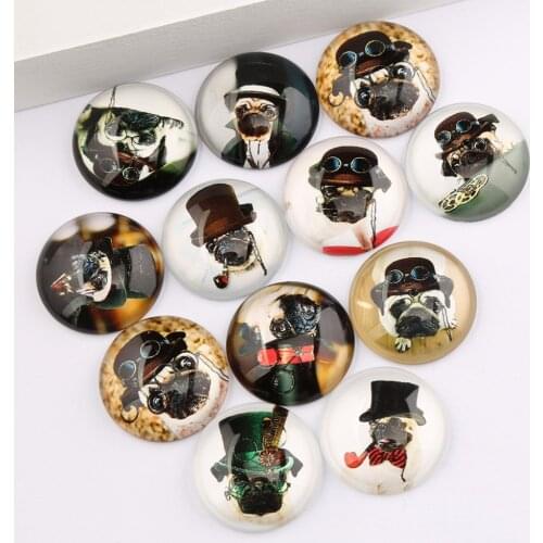 Onwear 20pcs mix steampunk dog photo glass cabochon 25mm 20mm round dome diy jewelry findings for pendants necklace
