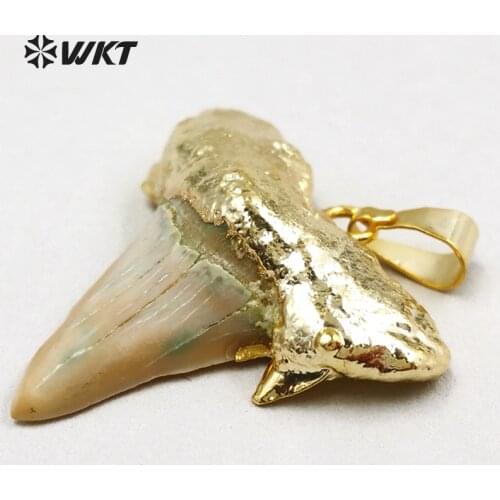 WT-P855 Wholesale 5pcs Big Shark Tooth Pendant natural shark tooth gold color 20*25mm big shark tooth pendant gold Jewelry