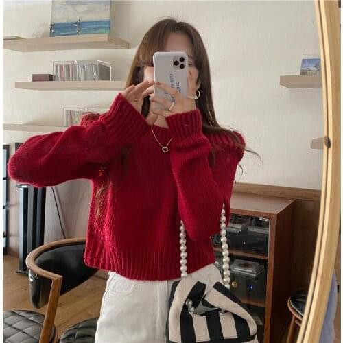 Autumn/winter new style Korean design with bubble padded shoulder sleeve sweater, short section, carefully machined sweater
