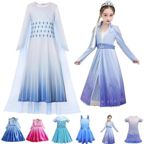 New Elza 2 Dress Girls Costume Kids Cosplay Snow Queen Clothes Birthday Party Printed Gown Fancy Elza Ana Princess Dress