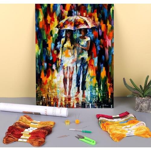 Under The Downpour Printed Canvas 11CT Cross-Stitch DIY Embroidery Set DMC Threads Handiwork Craft Knitting Hobby Home Mulina
