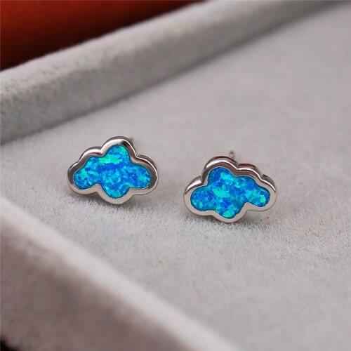 Simple Female Blue Opal Stone Earrings Elegant Silver Color Stud Earring Cute Clouds Small Wedding Earrings For Women