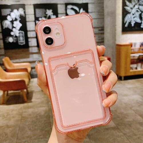 Transparent Card Bag Phone Case For iPhone 11 12 Pro Max XR XS Max X 7 8 Plus 12Mini Shockproof Clear For Men Women Soft Bumper