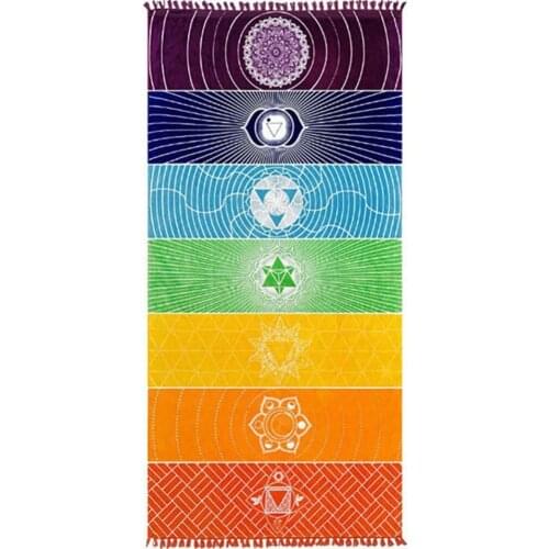 Rainbow Boho Beach Mat Mandala Blanket Striped Wall Hanging Tapestry Scarf Yoga Mat HR